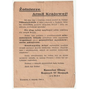 POWSTANIE WARSZAWSKIE. Żołnierze Armii Krajowej… „Fałszywka” podpisana rzekomo przez Bora-Komorowskiego informująca, że podjął pertraktacje z Niemcami.