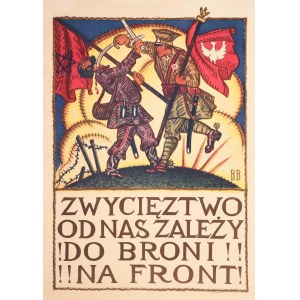 ROK 1920. Polski plakat propagandowy z 1920 roku sygnowany BB - Bolszewik ginie z rąk polskiego żołnierza.