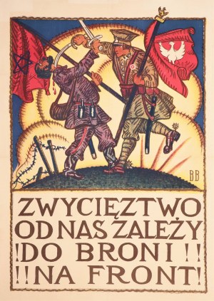 ROK 1920. Polski plakat propagandowy z 1920 roku sygnowany BB - Bolszewik ginie z rąk polskiego żołnierza.