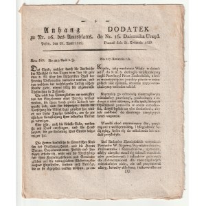 POZNAŃ, GRUDZIĄDZ, KWIDZYN, TORUŃ, BYDGOSZCZ. Ogłoszenie kwesty dla ofiar wielkiej powodzi, jaką spowodowało wezbranie Wisły między Toruniem a Kwidzynem 7-9 kwietnia 1829.