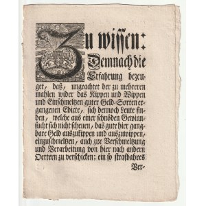 GDAŃSK. Uchwała gdańskiej rady miejskiej w sprawie popsutej waluty. Wydano 1 sierpnia 1766 r.