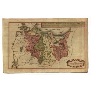 LITWA, WARMIA, PRUSY. Mapa Prus – zaznaczone Oberland (czyli Prusy Górne), Warmia, Natangia, Sambia, Litwa Pruska; Jakob von Schley