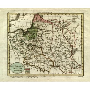 POLSKA. Mapa ziem polskich z zaznaczonymi granicami rozbiorów; A. Blondeau, Hyacinthe Langlois