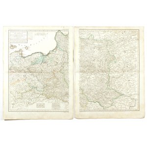POLSKA. Mapa ziem polskich po pokoju w Tylży; pokazuje kolejną, czwartą zmianę granicy w 1807 r.; E. Mentelle i P.G. Chanlaire