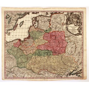 POLSKA, LITWA. Mapa Polski i Litwy, stan drugi - z indeksem miejscowości; Matthäus Seutter, Matthäus Roth