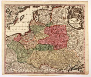 POLSKA, LITWA. Mapa Polski i Litwy, stan drugi - z indeksem miejscowości; Matthäus Seutter, Matthäus Roth