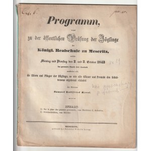 MIĘDZYRZECZ. Program Królewskiej Szkoły Realnej na rok 1843