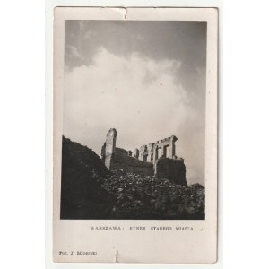 WARSZAWA. Fot. w formie widokówki przedstawiająca zburzony Rynek Starego Miasta