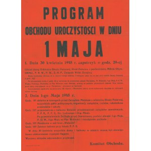 GOSTYNIN. Plakat informujący o programie obchodów 1 Maja w 1948 r.