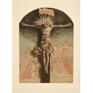 WYCZÓŁKOWSKI, LEON (1852-1936). Chrystus na krzyżu w adoracji świętych i królów polskich