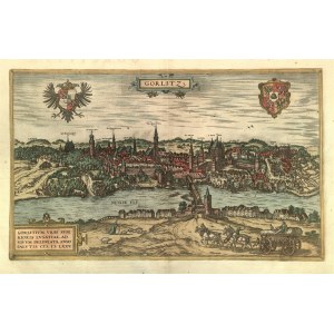 ZGORZELEC. Panorama miasta z prawego brzegu Nysy; ryt. Frans Hogenberg, pochodzi z: Civitates Orbis Terrarum