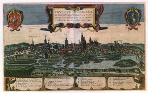 LUBLIN. Panorama miasta; pochodzi z: Civitates Orbis Terrarum, oprac. Georg Braun i Frans Hogenberg, wyd. Abraham Hogenberg, Kolonia 1617