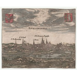 LUBLIN. Panorama miasta; pochodzi z: Andreas Cellarius, Regni Poloniae Magnique Duccatus Lithuaniae..., wyd. Janssonius Valckenier, Amsterdam 1659