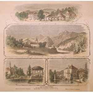 KRYNICA-ZDRÓJ, SZCZAWNICA. Widoki uzdrowisk w 4 sekcjach; rys. Kleeman, ok. 1870