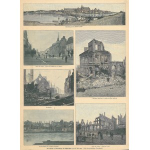 MALBORK. Widoki Malborka w 6 sekcjach, ilustrujące rozmiary zniszczeń dokonanych przez pożar z 26 VII 1899; wyd. 1899