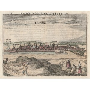 GDAŃSK. Panorama miasta od północnego-zachodu; pochodzi z: Bertius, Petrus, Commentariorum Rerum Germanicarurm libri tres, wyd. Johannes Janssonius, Amsterdam 1616