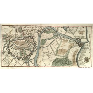 GDAŃSK. Plan miasta i mapa najbliższej okolicy z ujściem Wisły; ryt. i wyd. G. Bodenehr II, pochodzi z: Force d'Europe..., Augsburg 1720-1740