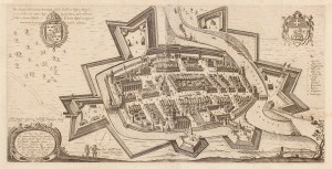 BRANIEWO. Widok miasta z lotu ptaka, niezwykle szczegółowy; XIX-wieczna odbitka z oryginalnych płyt planu z 1635 r., autorstwa Conradta Götkego, wyd. Paul Ster(t)zell
