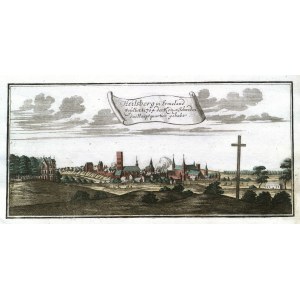 LIDZBARK WARMIŃSKI. Panorama miasta w 1704 r., w czasie wojny północnej; ryt. J. Lithen, pochodzi z: S. Faber: Ausführliche Lebensbeschreibung Carls XII..., wyd. Riegel, Frankfurt nad Menem 1706