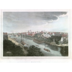 ELBLĄG. Widok miasta od str. rzeki; rys. z natury i lit. R. Hülker, druk. Louis Zöllner, Berlin 1846