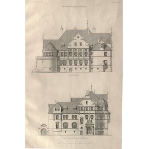 GNIEZNO. Dawny Kreisständehaus, a obecnie gmach Urzędu Miasta - widoki, plany i przekroje na 4 arkuszach; rys. H. Hartung, lit. B. Gisevius i Riegel, 1900