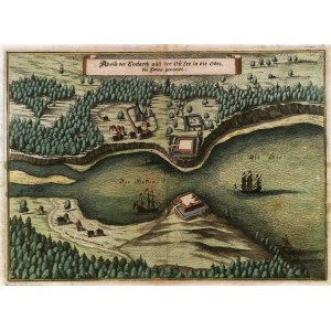 ŚWINOUJŚCIE. Widok miejscowości z lotu ptaka; pochodzi z: Theatrum Europeanum, wyd. Matthäus Merian, Frankfurt n. Menem 1652