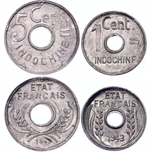 French Indochina 1 & 5 Centimes 1943