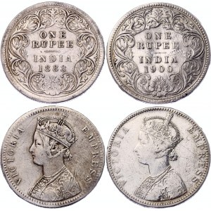 British India 2 x 1 Rupee 1888 - 1900