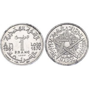 Morocco 1 Franc 1951 AH 1370 Essai