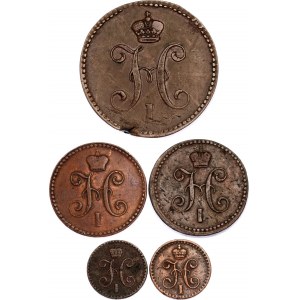 Russia Lot of 5 Copper Coins of Nicholas I 1840 -1842