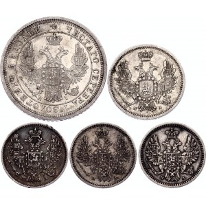 Russia Lot of 5 Silver Coins of Nicholas I 1849 -1853