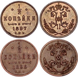 Russia 2 x 1/2 Kopek 1897 & 1899 СПБ