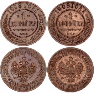 Russia 2 x 1 Kopek 1908 & 1909 СПБ