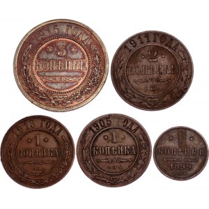 Russia Lot of 5 Coins 1899 - 1915