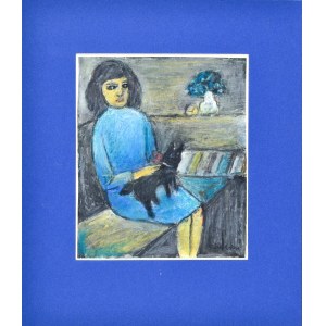 Eugeniusz TUKAN - WOLSKI (1928-2014), Portret kobiety z kotem