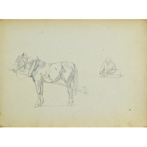 Ludwik MACIĄG (1920-2007), Skizze eines Pferdes im Pferdegeschirr und Skizze einer Figur