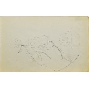 Stanisław ŻURAWSKI (1889-1976), Skizze einer Hand, die eine Blume hält, und des Kopfes eines Mannes, der einen Hut trägt
