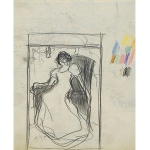 Stanislaw KAMOCKI (1875-1944), Kompoziční skica ženy v dlouhých šatech sedící v křesle, asi 1895