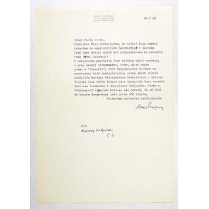 [LIPIŃSKI Eryk]. Typografischer Brief von Eryk Lipinski aus Warschau an den Herausgeber Jerzy Madeyski in Krakau,...