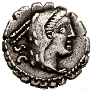 Denar seratus, 80 pne, Rzym; Aw: Głowa Juno w prawo, za...