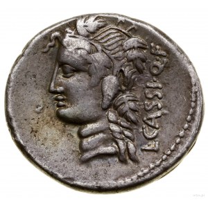 Denar, 78 pne; Rzym; Aw: Głowa Bachusa w prawo, za nim ...