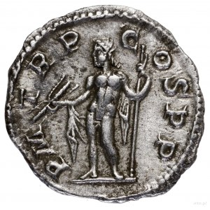 Denar, 222, Rzym; Aw: Popiersie cesarza w wieńcu laurow...