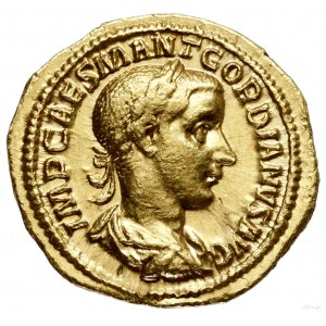 Aureus, 238-239, Rzym; Aw: Popiersie cesarza w wieńcu l...