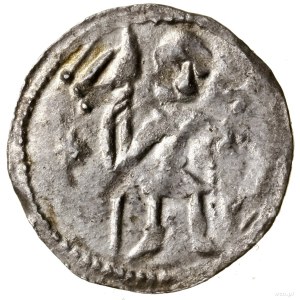 Denar, bez daty (ok. 1152-1157); Aw: Rycerz stojący na ...