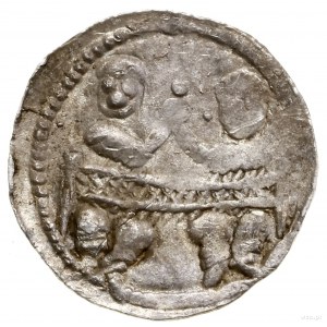 Denar, bez daty (ok. 1152-1157); Aw: Rycerz stojący na ...