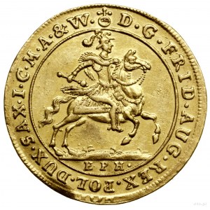 Dukat, 1702, Lipsk; Aw: Król na koniu w zbroi i hełmie ...