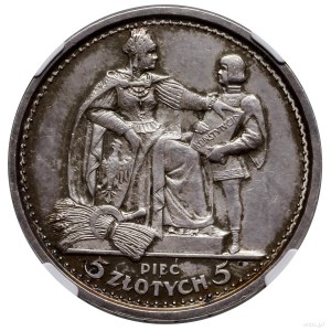 5 złotych, 1925, Warszawa; Konstytucja; Aw: Orzeł z kor...