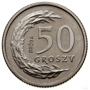50 groszy, 1991, Warszawa; moneta z wypukłym napisem PR...