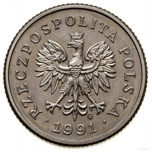 20 groszy, 1991; Warszawa; moneta z wypukłym napisem PR...