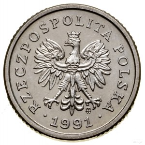 10 groszy, 1991, Warszawa; moneta z wypukłym napisem PR...